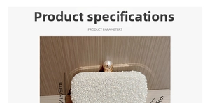 Size specifications for the pearl evening clutch showing dimensions of 9cm by 15cm