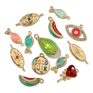 Colorful French enamel fish and evil eye titanium steel charms for DIY jewelry