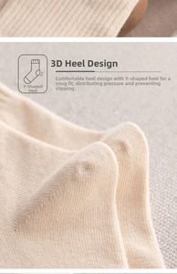 Detail view of cotton sock featuring Y-shaped ergonomic heel design for non-slip fit