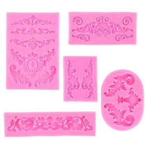 5-delige roze siliconen mallenset met Europese reliëfpatronen voor fondant en bakken