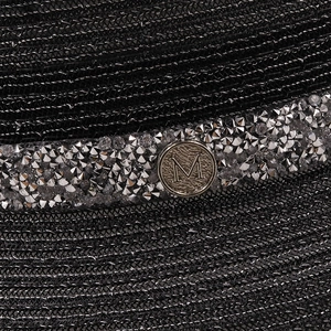 Chapeau de soleil en paille avec bordure en strass argentés et boucle en métal M