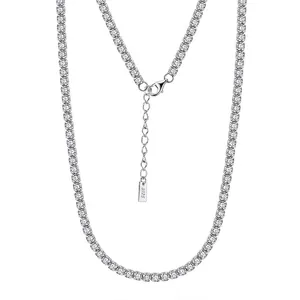 925 Sterling Silver Tennis Necklace For Women With 3.0mm White Zirconia Round Cut Stones Minimalist Luxury Chain Jewelry Gift