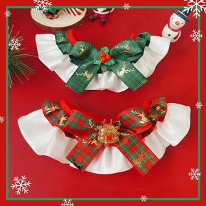 Christmas Pet Scarf Collar Polyester Satin Ruffle Bowknot Neckwear For Cats Small Dogs Festive Santa Snowman Reindeer
