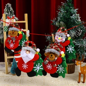 Christmas plush hangers set with Santa, Snowman, Reindeer and Bear holding trees