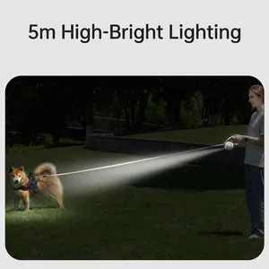 Retractable dog leash with LED light for night walking, 5M range illumination tool