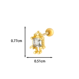 Detailed dimensions of gold robot earring with square cubic zirconia stone