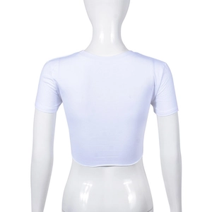 Back view of a white slim-fit cropped T-shirt on a mannequin showing tight fit design