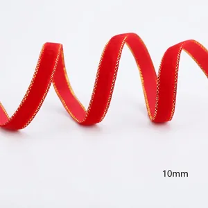 Red velvet ribbon with gold metallic edges for DIY bows and elegant gift wrapping decoration