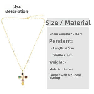 Detail of cross pendant with colorful oval zircons and chain dimensions 45 plus 5cm