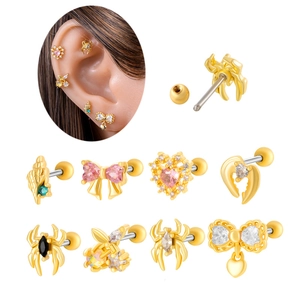 Heart Bow Spider Sea Snail Butterfly Ear Cartilage Stud Zirconia Copper Stainless Steel Piercing Jewelry Fashion Women