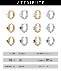 Detail showing 925 sterling silver star earrings with colorful enamel and CZ stones