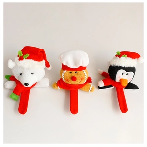 Christmas plush snap bracelets featuring polar bear, gingerbread man and penguin designs