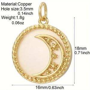Detailed size and weight specs for a 18K gold plated celestial moon and star pendant