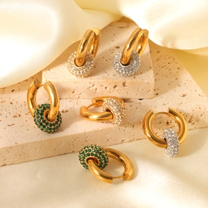 Orecchini A Cerchio In Acciaio Inossidabile Placcato Oro 18K Con Pendenti In Zirconia E Künstliche Perle Gioielli Eleganti Da Donna