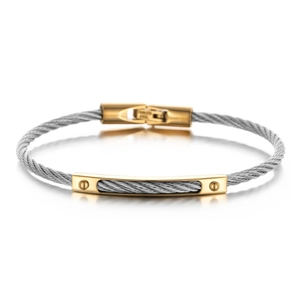 Twisted Cable Wire Bracelet Stainless Steel Bangle With ID Plate Rivets Retro Punk Style Jewelry For Men Women