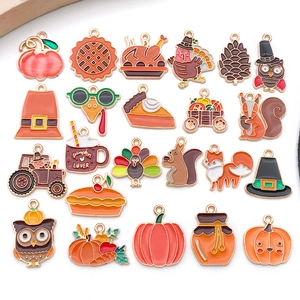 Thanksgiving Fall Enamel Charms Mixed Alloy Pumpkin Turkey Squirrel Pendants For DIY Jewelry Making Keychain Decorations