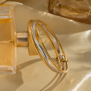 Two Tone Stainless Steel Layered Bangles Gold Silver Mixed Color Geometric Minimalist Hand Jewelry For Women Waterproof