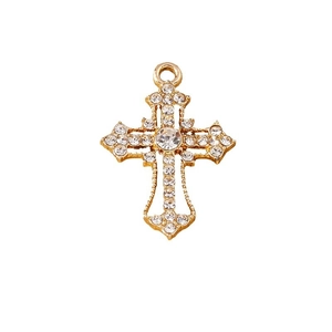 Golden cross pendant with sparkling rhinestones for DIY earring and necklace jewelry making