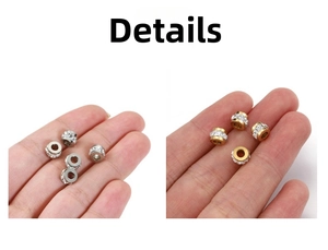Makro-Detail von 18k Gold und Silber Edelstahl Zwischenperlen mit klaren Strasssteinen