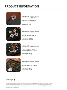 Detailed product size and material chart for the flower-shaped jewelry set with dimensions