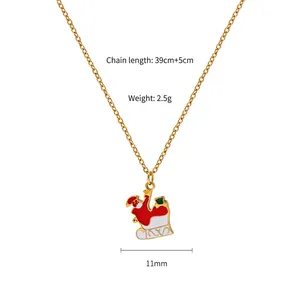 Detailed view of Santa on sleigh pendant with measurements 39+5cm chain and 11mm width