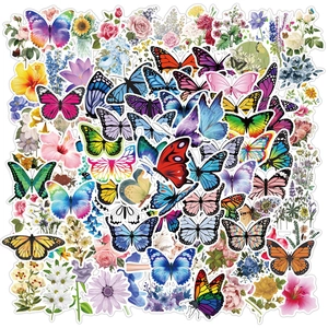 Autocollants Graffiti Papillon Fleur Décalcomanies en Vinyle Imperméable pour Ordinateur Portable Bagages Moto Guitare
