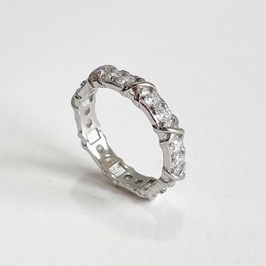925 Sterling Silver Ring With Cubic Zirconia X Cross Interlocking Eternity Band For Women Fashion Korean Style