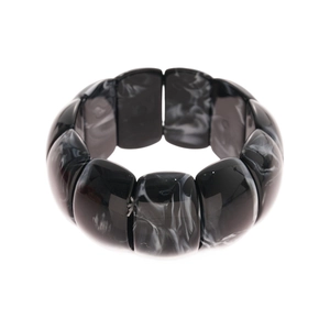 Elastic acrylic geometric bracelet with black and white marble ink texture for women