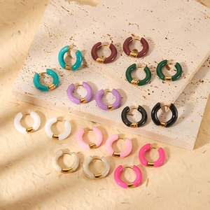 Hoop Earrings Colorful Enamel Stainless Steel 18K Gold Plated Round Drip Oil Fashion Jewelry For Women