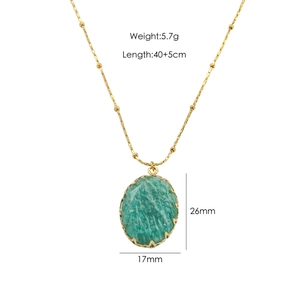 Amazonite pendant necklace with golden chain and natural stone size measurements
