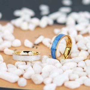 Blue and white marble enamel rings in 18K gold plated stainless steel for women