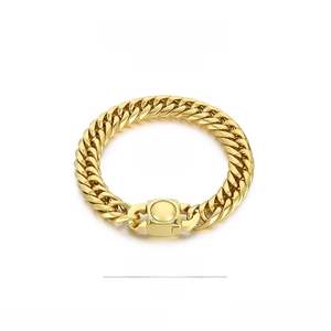 Vue détaillée du bracelet gourmette en acier inoxydable doré avec fermoir et dimensions