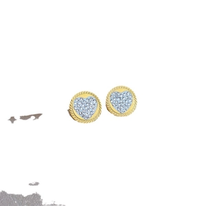 Minimalist gold titanium steel round stud earrings with heart crystal inlay