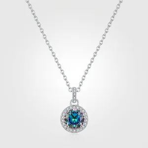 Moissanite Pendant Necklace 925 Sterling Silver Colorful Round Geometric Clavicle Chain For Women Elegant Fashion Jewelry
