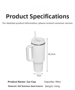 Detailed size specifications of 40oz stainless steel tumbler with handle and straw