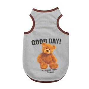 Breathable mesh pet vest in grey with teddy bear print and Good Day slogan