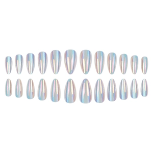 24pcs long almond-shaped press-on nails with holographic aurora chrome finish effects