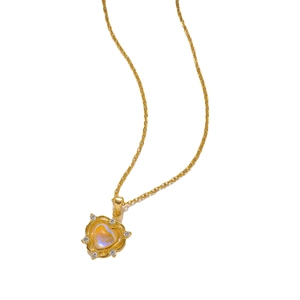 Exquisite gold stainless steel necklace with iridescent heart pendant and small crystals