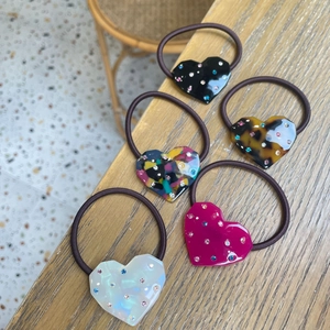 Korean Style Sweet Heart Resin Rhinestone Hair Tie High Elastic Rubber Band For Women Girls Fashion Hair Accessories