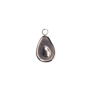 Minimalist silver stainless steel avocado pendant with a smooth polished mirror seed center
