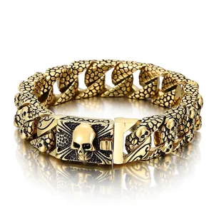 Men Chain Bracelet 316L Stainless Steel Skull Clasp Snake Scale Texture Punk Gothic Hip Hop Jewelry For Men