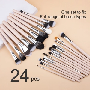 Professional 24pcs makeup brush set with synthetic bristles and nude pink handles