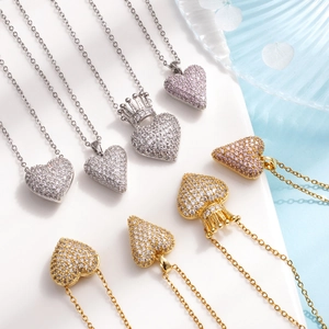 Elegant Heart Crown Pendant Necklace Copper With Micro Paved Cubic Zirconia Fashion Jewelry Gift For Women