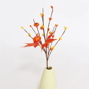 Artificial Pumpkin Maple Leaf Stems Fall Harvest Berry Branches For Thanksgiving Halloween Decoration Foam Satin Home Decor