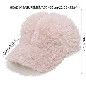 Pink plush fleece baseball cap showing detailed size specifications and soft warm texture