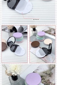 Detailed view of the cookie-shaped folding hairbrush and mirror set made of ABS material