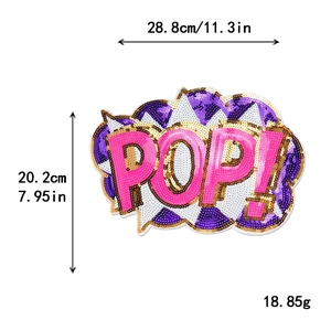 Patch brodé géant lettre POP à paillettes pour déco DIY vêtements, 28,8cm x 20,2cm