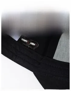 Detail shot of the black baseball cap featuring a wide moisture-wicking inner sweatband