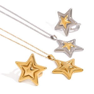Ensemble de bijoux minimalistes en acier inoxydable avec colliers et bagues étoiles or et argent