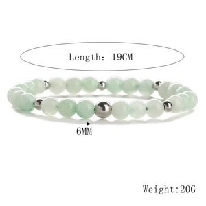 Detail of 6mm green agate bead bracelet with silver spacers and size 19cm dimension